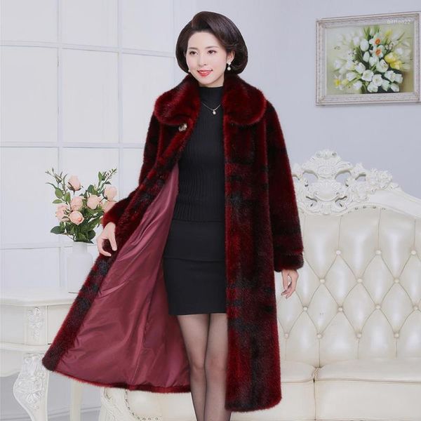 

women's fur & faux winter high-quality lcong oat women's fashion plus size warm mink plush parker coats thickened overcoat1, Black
