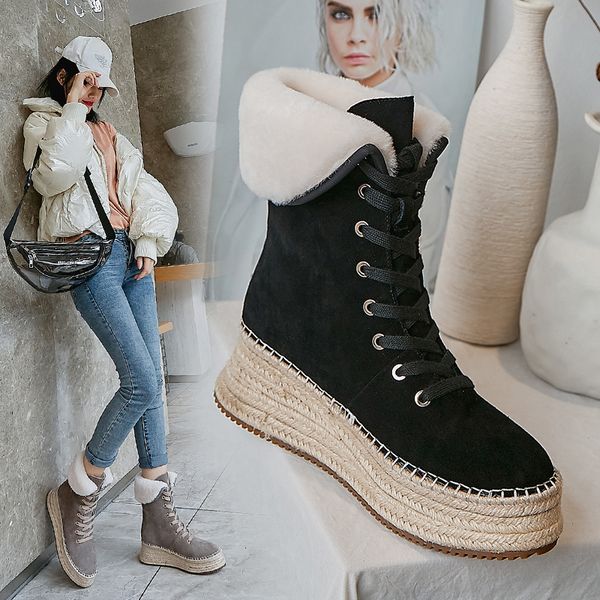 

2021 boots of suede cow + lamb wool europe and america vuuw, Black