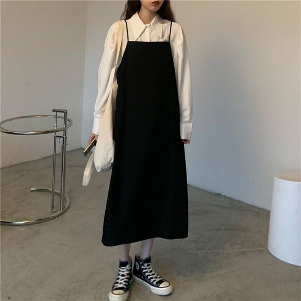 

20sbq nifty autumn new sling shirtlong skirt chic style shirtkorean large lapel shirt 2020 sling long women's suit skirt single sxobdb, Gray