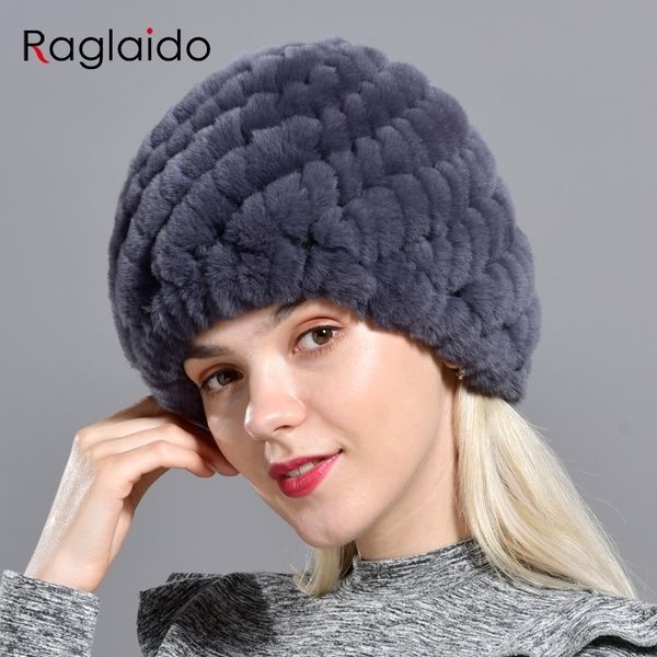 

raglaido rabbit winter fur hat for women russian real fur knitted cap headgea winter warm beanie hats fashion brand lq11279 y201024, Blue;gray
