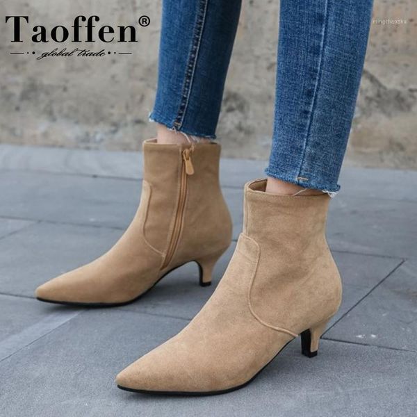 

boots taoffen women ankle fashion zipper winter warm shoes woman pointed toe short boot office lady footwear size 30-431, Black