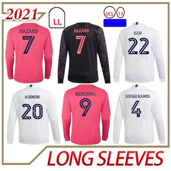 

long sleeve real jerseys 20 21 soccer football shirt hazard sergio ramos benzema asensio camiseta men 2020 2021 fourth 4th humanrace, Black;yellow