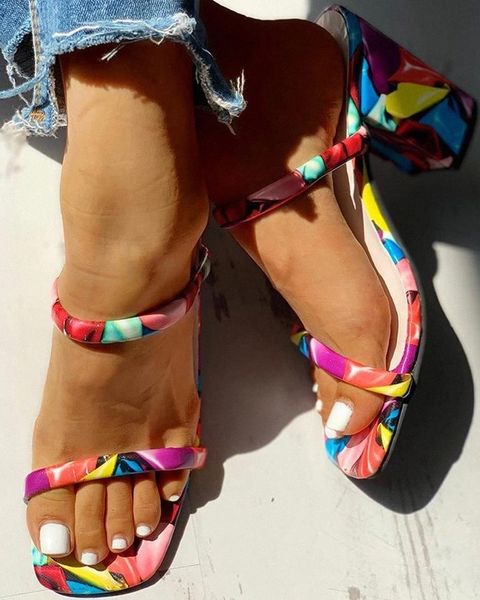 

2020 women's summer new sandals thick heel slipper candy color women's sandals middle heel fashion outwear zapatos de mujer #n382, Black