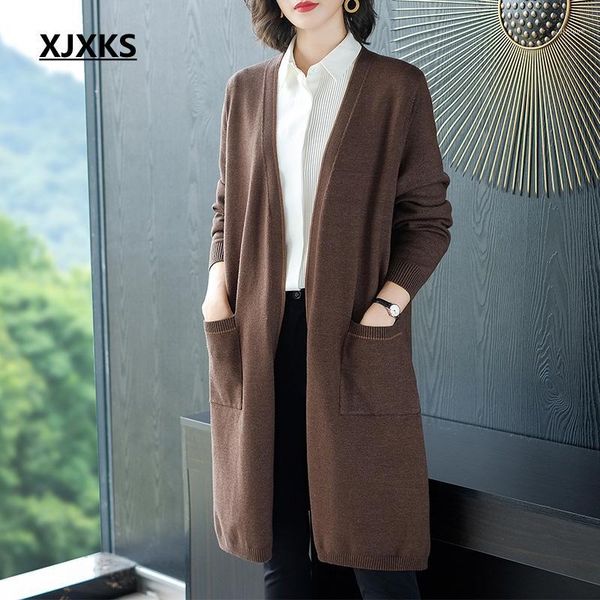 

xjxks women long sweater autumn fashion long sleeve plus size knitted cardigan comfortable warm casual sweater1, White
