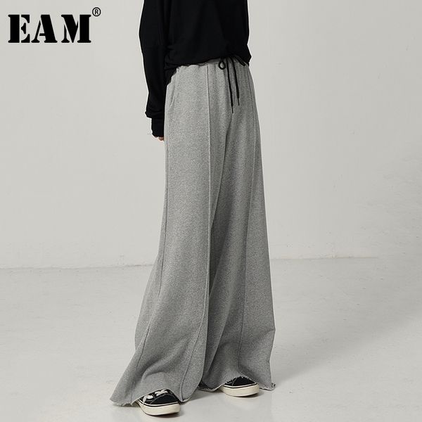 

[eam] high elastic waist brief black long wide leg trousers new loose fit pants women fashion tide spring autumn 1d117 201106, Black;white