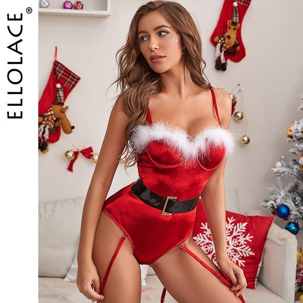 

ellolace christmas 2021 bodysuit women feather overalls for women christmas clothes belt velvet sleeveless body suit, Black;white