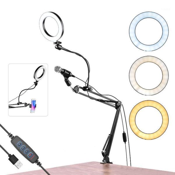 

flash heads 6.5inch video ring light kit with articulating arm ball head stand micropone mount phone clamp remote shutter1