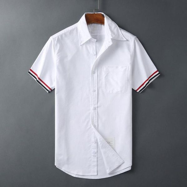 

oxford new 2020 men embroidery striped fashion cotton casual shirts shirt pocket short-sleeves  2xl #sn15, White;black