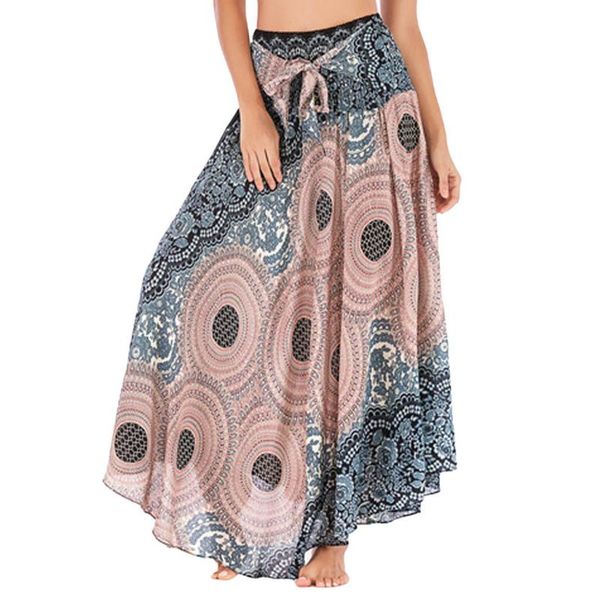 

women skirt hippie bohemian gypsy flowers elastic waist floral halter skirt ethnic beach casual summer vintage skirts 2021 new, Black