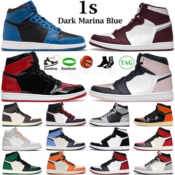 

men women basketball shoes 1s jumpman dark marina blue bred patent bordeaux light smoke grey obsidian twist unc patent mens trainers sports