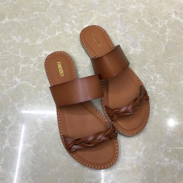 

factory direct women's leather solid color two-layer leather flat bottom beach seaside holiday fashion slippers x1020, Black
