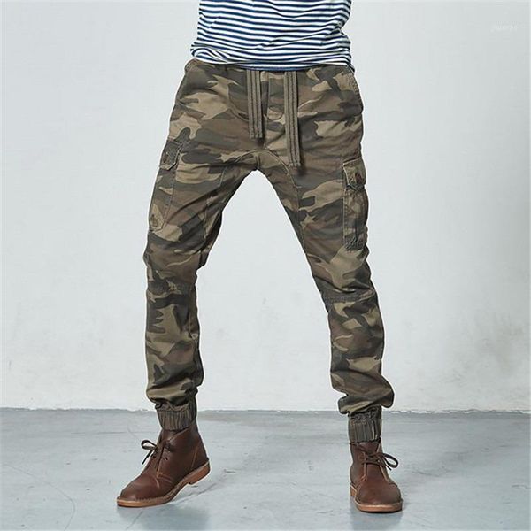 

men's pants cotton thick tide brand camouflage men jogging multi-pocket men's beam feet trousers loose overalls1, Black