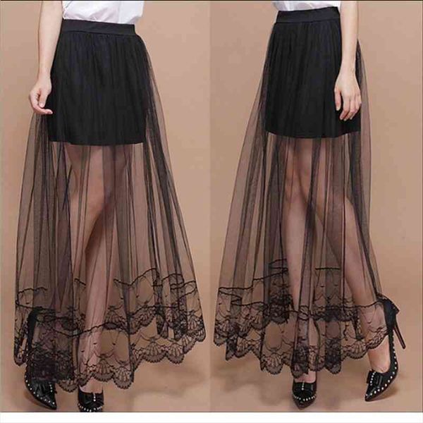 

2016 summer women lace skirts womens fashion long section skirt tulle black and white skirt