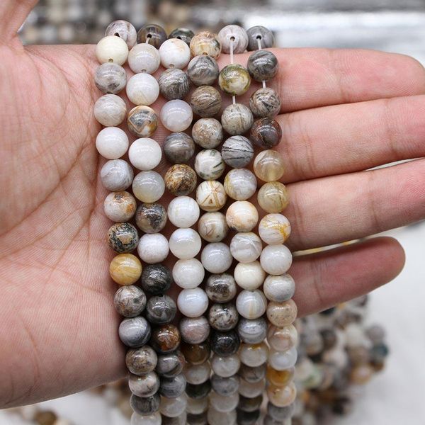 

1 strand lot natural stone bamboo leaf agater bead round loose spacer beads for jewelry making findings diy bracelet necklace h bbydbg
