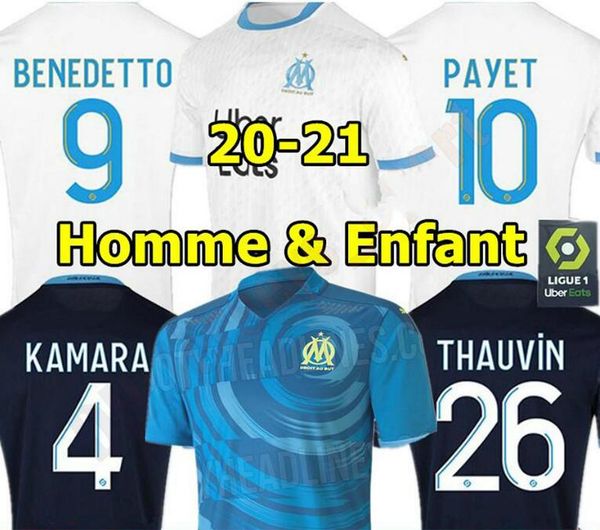 

20 21 benedetto олимпик футбола джерси детей uniform пайх о.м. взрослые далеко голубой третий марсель сто двадцатого  gustavo thauvin рубаш, Black;yellow