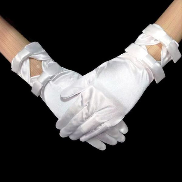 

women's satin white ivory bow bride wedding gloves ladies bridal short gloves wedding party prom cosplay accessories h sqcpmi
