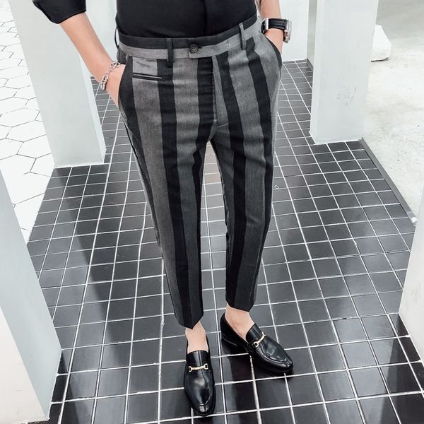 

omizv летних мужчин тонких моды стильной корейская брюки брюки брюки брюки и фрак джентльмен стилист вскользь ноги полосатых щиколотков, Blue