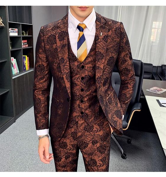 

groom suits latest coat pant design jacquard 3 piece men suit with pants for wedding dress costume homme slim fit tuxedo 2020, White;black