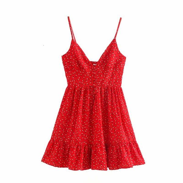 

2021 super nice new red floral dress above the knee spaghetti strap with cleavage v vintage printing gowns for women waistcoat lvqf, Black;gray