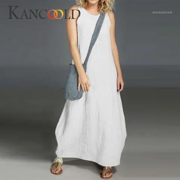 

kancoold dress women loose causal pure color sleeveless long dress summer pockets fashion new women 2019may81, Black;gray