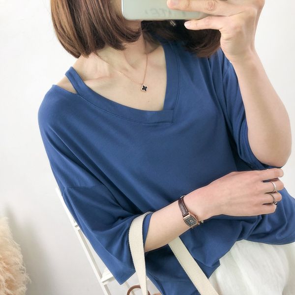 

большой нерегулярные большие v-образным neckthe плечо свободно и тонкие футболки стропа модальных одно плечо стропа средней длины с коротким, White