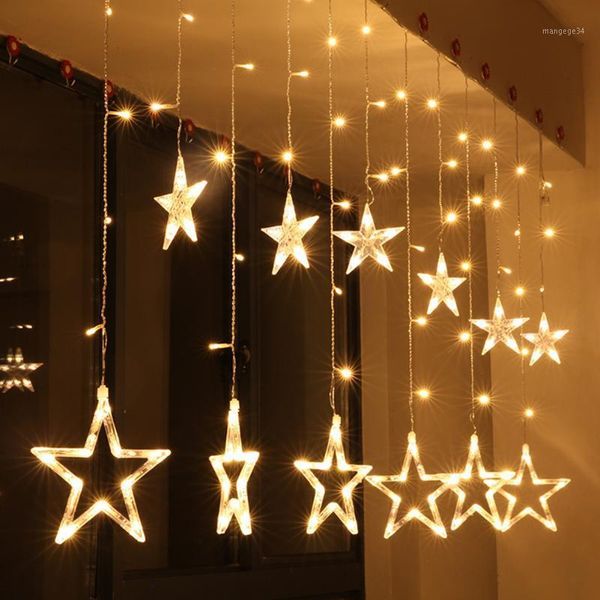 

2020 new led string lights pentagram star curtain light fairy wedding birthday christmas lighting indoor decoration lights 220v1