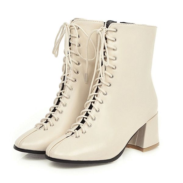 

fashion women ankle boots lace up zipper autumn for women shoes cross-tied high heels boots female rome booties #vw23, Black