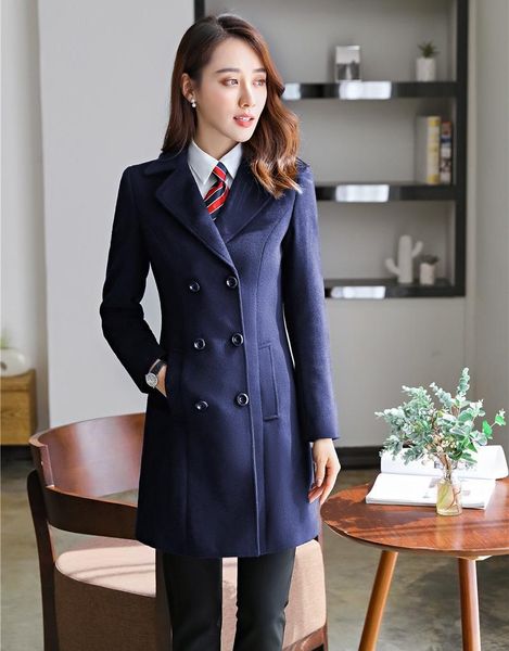 

autumn winter fashion casual women coat navy blue long female outerwear clothes ladies coat double breasted, Black