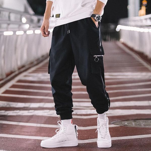 

men jogger casual pant zipper loose cargo pant streetwear hip hop harem male elastic waist sweatpants plus size m-5xl1, Black
