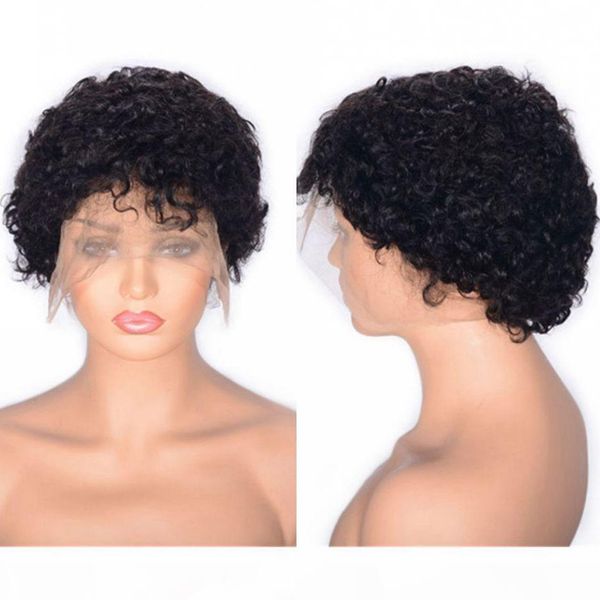 

curly lace front wig glueless peruvian virgin human hair natural color short wig with baby hair swiss lace cap, Black;brown