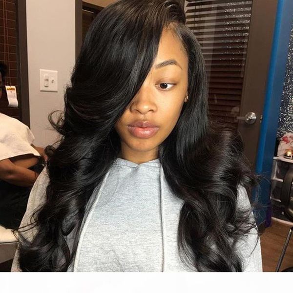 

bleached knots virgin peruvian lace wig side bangs preplucked virgin loosewave glueless long full lace human hair wigs with bangs baby hairs, Black;brown