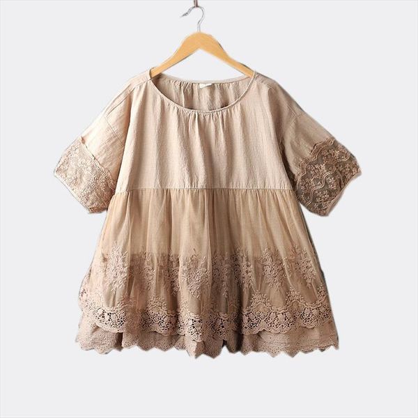 

lolita water soluble lace embroidery o neck short sleeve doll shirt blouse female drop shipping good quality, White