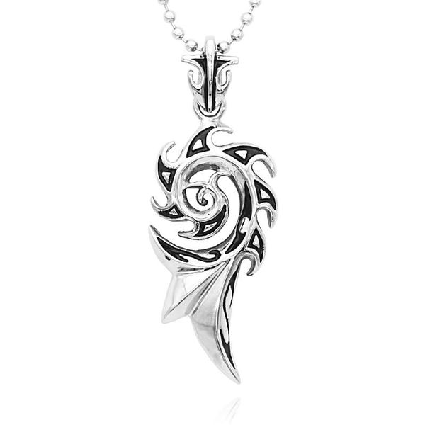 

mens stainless steel round dragon flame pendant chain necklace jewelry, Silver
