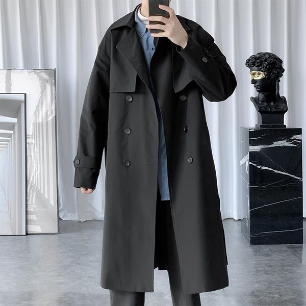 

men's trench coats korean style casual loose fashion harajuku cardigan long sleeve oversized moda hombre clothing db60fy, Tan;black