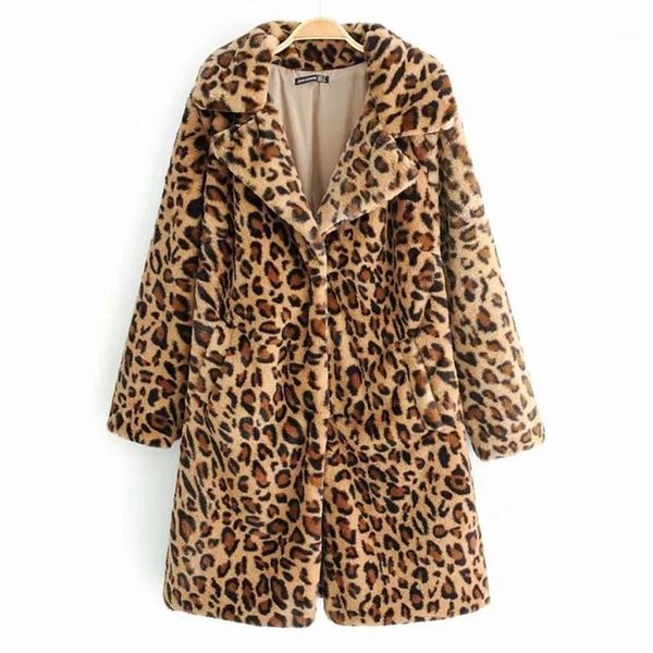 

women winter coat jacket long sleeve leopard printed coat splicing cardigan plush jacket women outwear1, Black