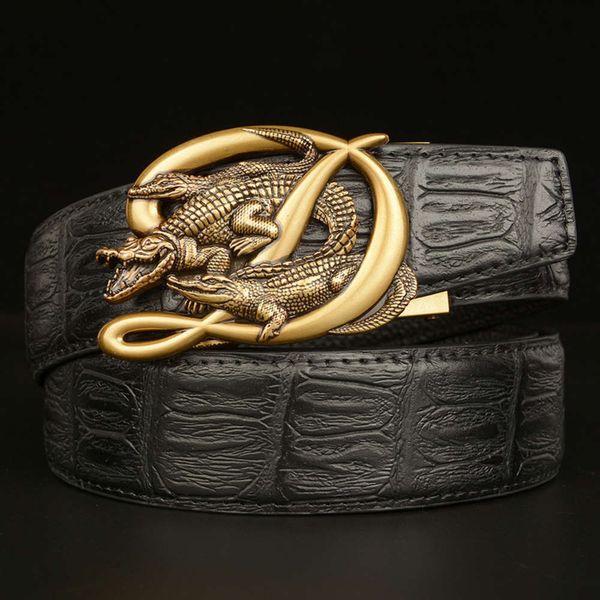 

new head alligator automatic buckle men's crocodile real leather casual belt personalized gift, Black;brown