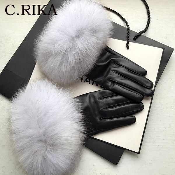 

real sheepskin winter gloves for women genuine leather gloves fur mitten lady girls fashion thick warm velvet driving, Blue;gray