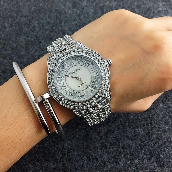 

contena shiny full diamond watch rhinestone bracelet watch women watches fashion women's watches clock saat1, Slivery;brown