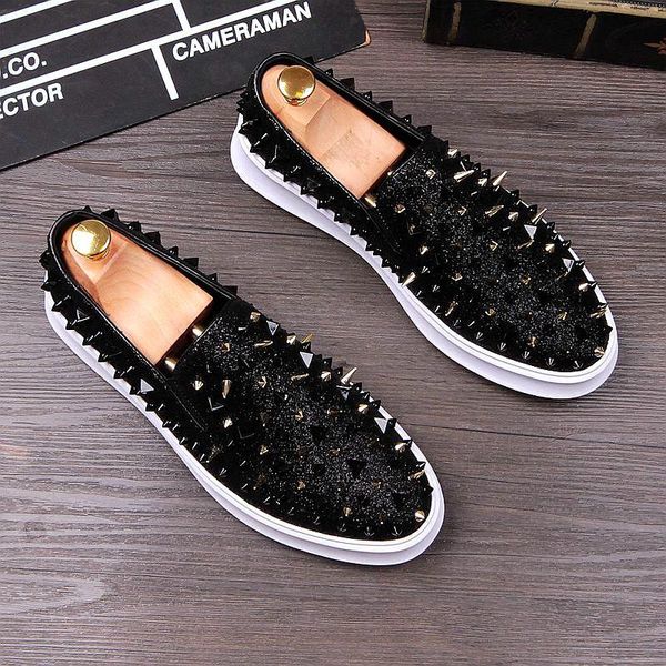 

rivets loafers for men flat heel spikes fashion man wedding party shoes hombre, Black