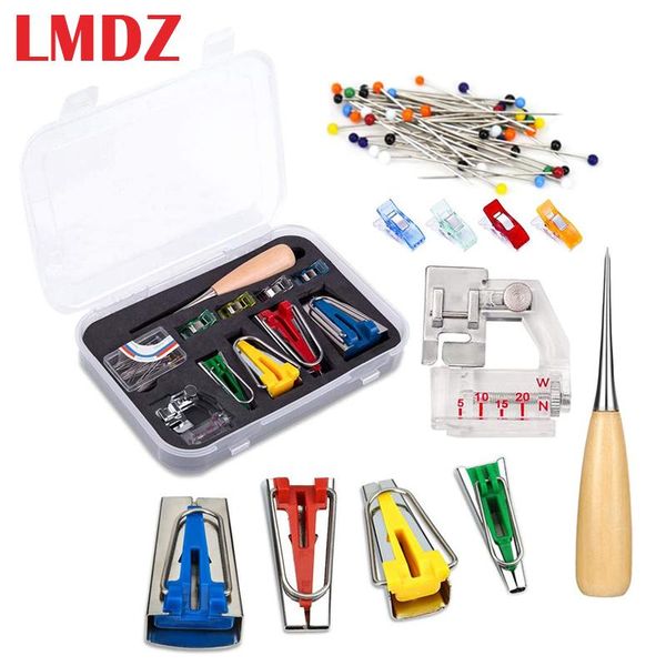 

lmdz foot press practical bias tape maker set bias tape kit with sewing awl bead needles adjustable binder clip wooden awl, Black