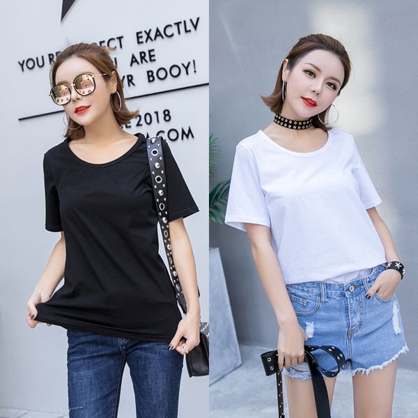 

2020 cotton solid color base coat short sleeve t-shirt women's summer women's loose simple versatile coat t-shirt ftqsk, White