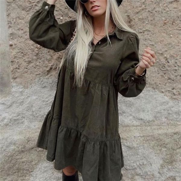 

streetwear women dark green patchwork dresses 2021 fashion ladies turn down collar vestidos elegant female chic pleated dress1, Black;gray
