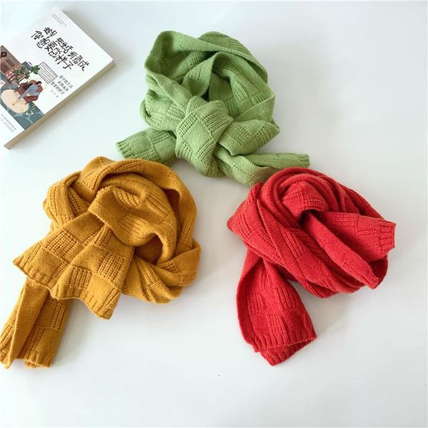 

autumn winter new trend candy color children's wool soft skin-friendly scarf knitted plaid baby warmth thick wild bib c89, Blue;gray