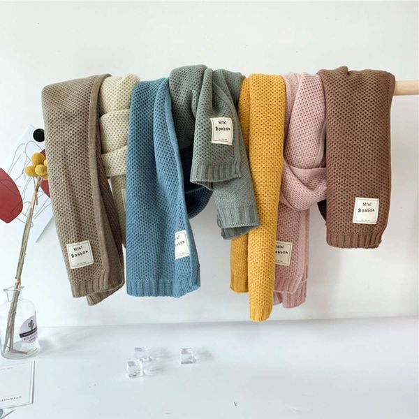 

children's ins scarf sle knitted pure outdoor color warm wool collar for boys and girls in winter, Red;brown
