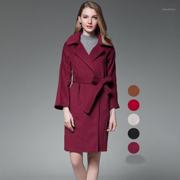 

autumn and winter new loose waist woolen woolen coat artificial double-sided cashmere coat women's mid-length1, Black