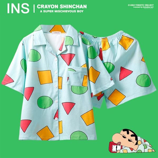 

cute pajama sets women men big size print geometric 3 pieces set short sleeve + shorts elastic waist + blinder loose1, Black;red