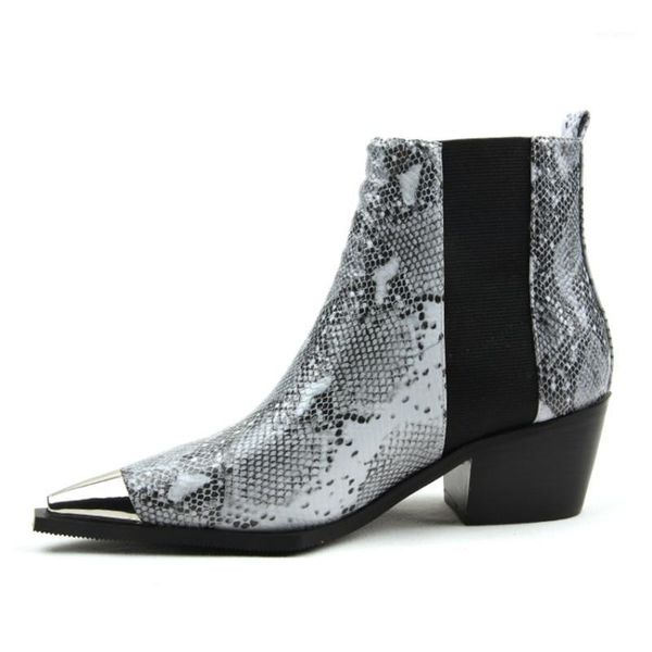 

high heel boots snake print 2020 fashion shoes metal pointed toe wedges shoes autumn boots western ankle for women1, Black