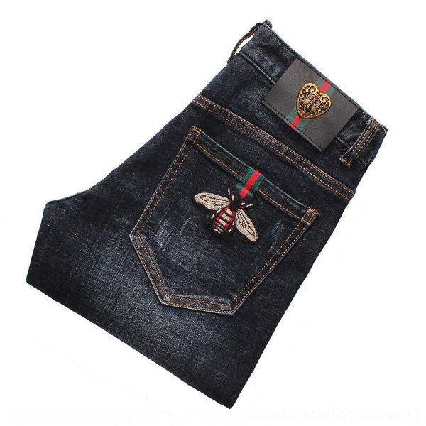 

f9k2t bee embroidered jeans men's autumn and winter slim-fit casual jeansjeans and jeanspants pants casual style versatile korean men&#, Blue