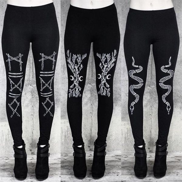 

[you're my secret] gothic women leggings ouija black snake workout leggins mid-waist pants antlers symbol drak girl's pants y20032, Black;white