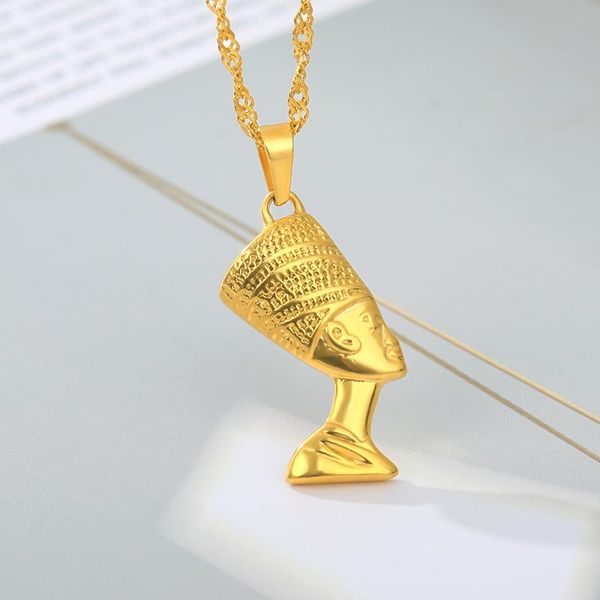 

bohemian ancient egyptian queen necklace pendant light gold color egypt nefertiti head portrait jewelry for female punk gifts, Golden;silver
